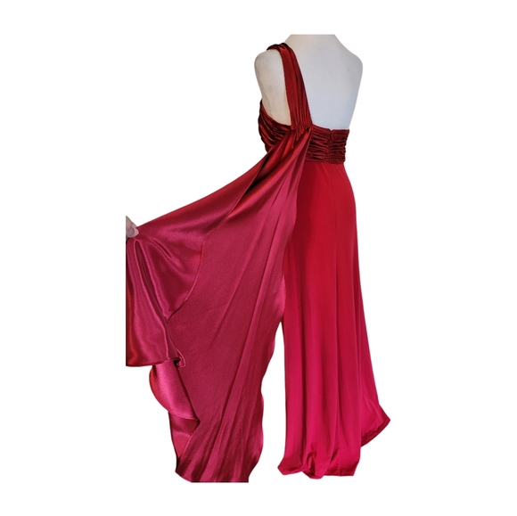 David's Bridal One Shoulder Ruched Bust Empire Waist Gown Sz 10 Red EUC - Picture 10 of 11